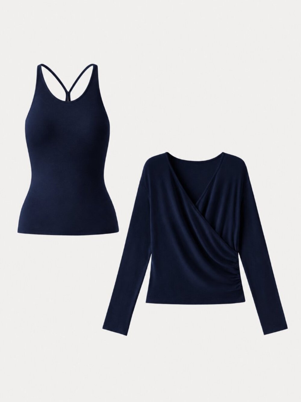 NWT OGL Two-Piece Set Cami with Surplice Ruched Top Navy S - Picture 3 of 11